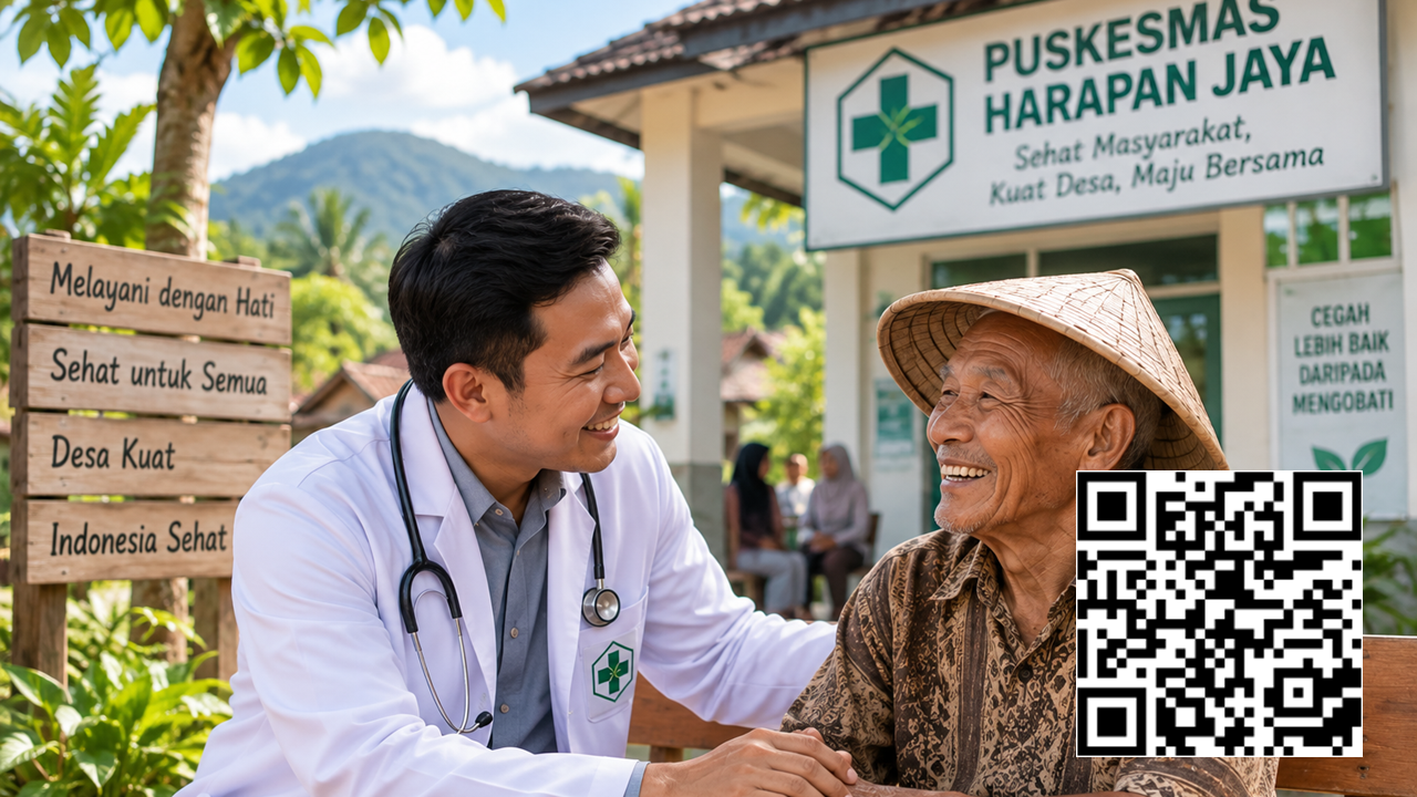 Dokter membantu pasien lansia di lingkungan Puskesmas